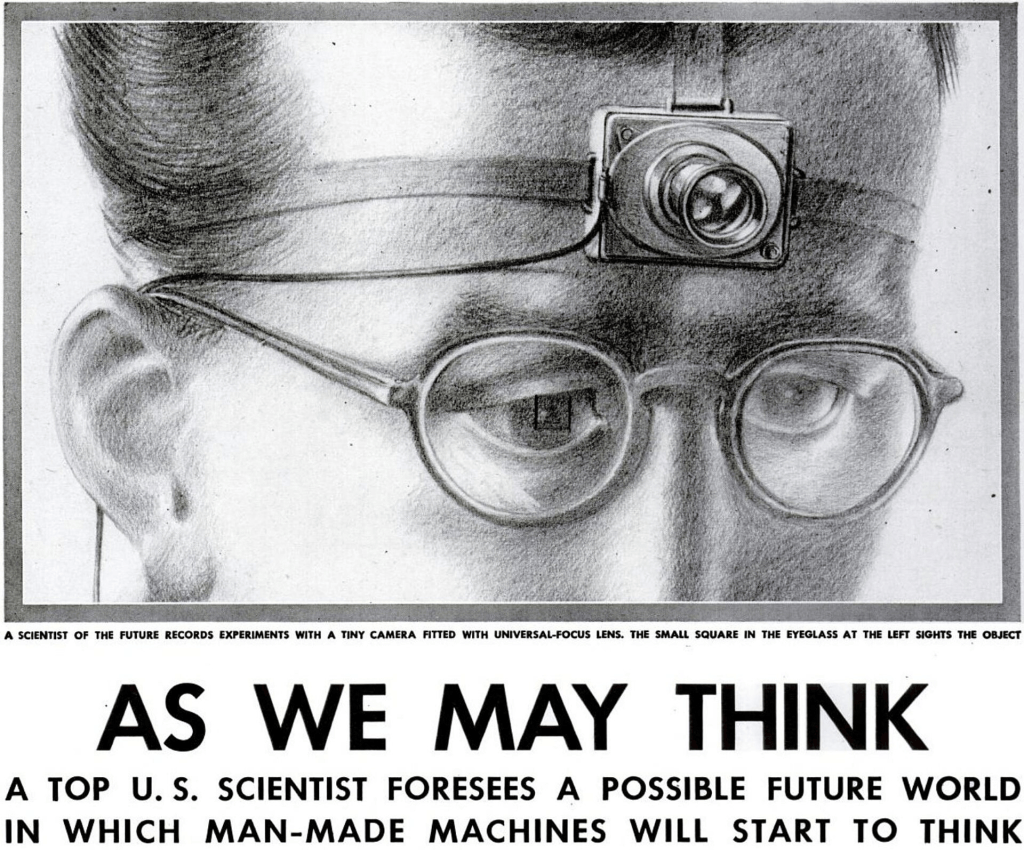 1945 illustration of Vannevar Bush's proposed Memex information system