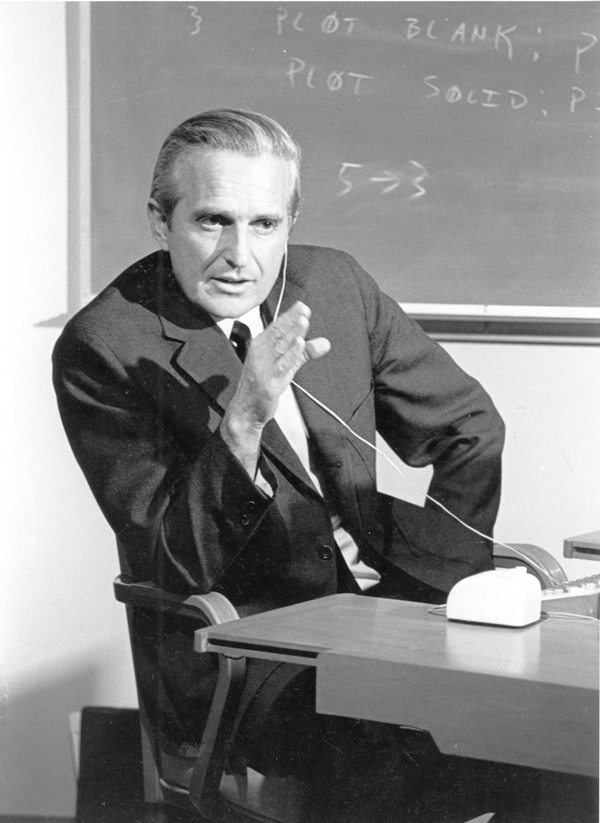 Douglas Engelbart preparing for the 1968 NLS computer demonstration